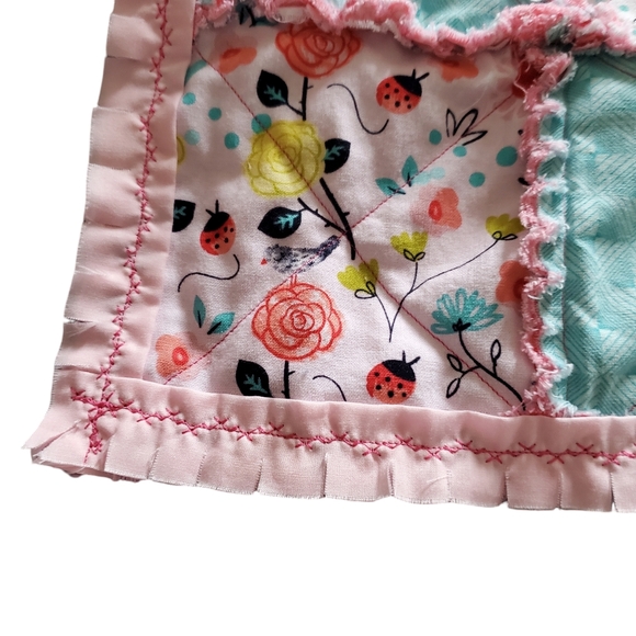 NEW Homemade Newborn Baby Girl Rag Quilt /Security Blanket /Pet Blanket/Doll - Picture 4 of 12